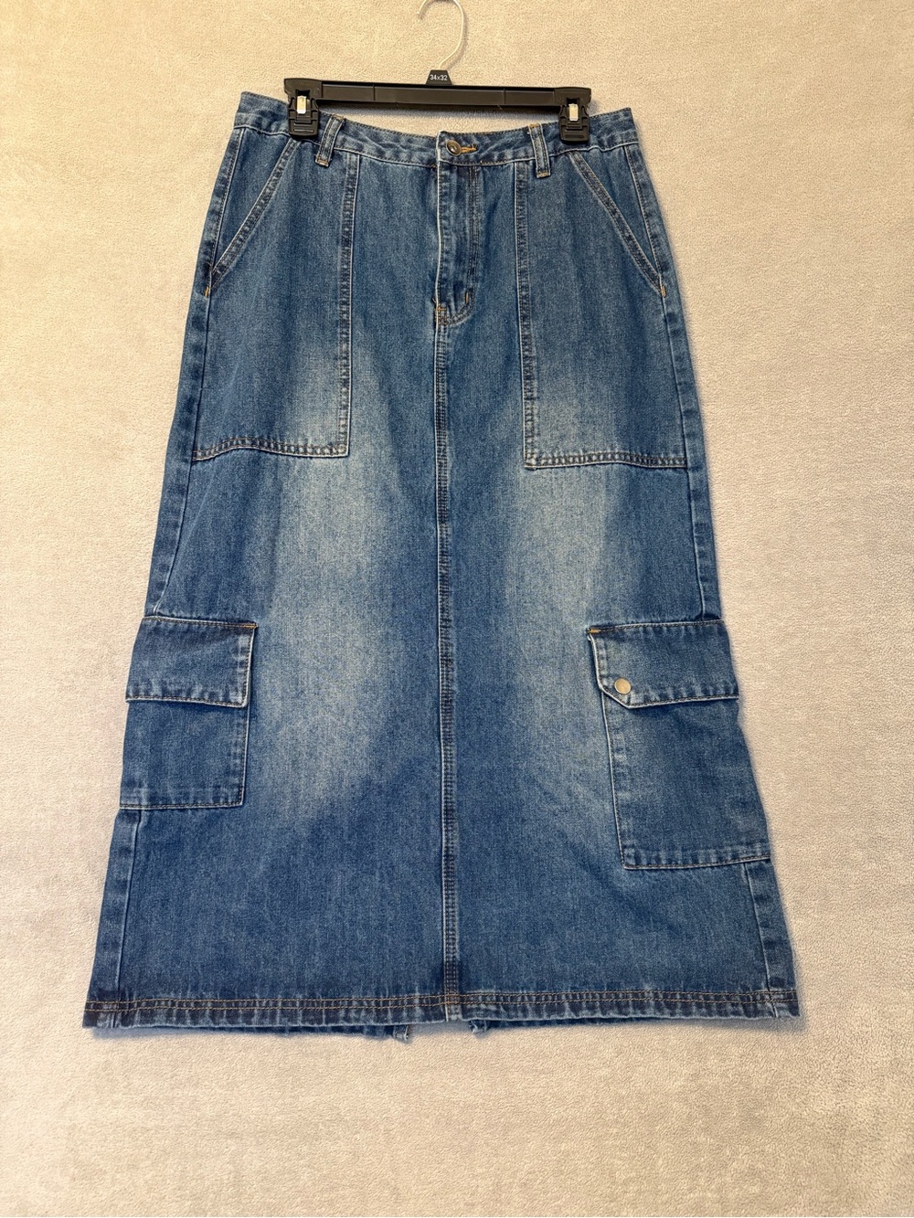 SOCIAL COLLISION Classic Blue Denim Cargo Midi Skirt - Women's Jeans Size MD